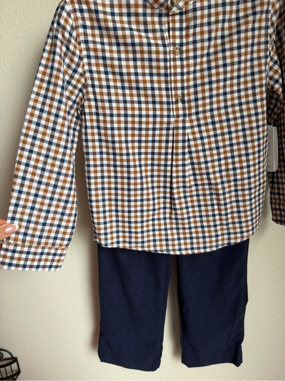 Edgehill Collection Little Boys Plaid Mandarin Collar Long Sleeve Shirt & Pants